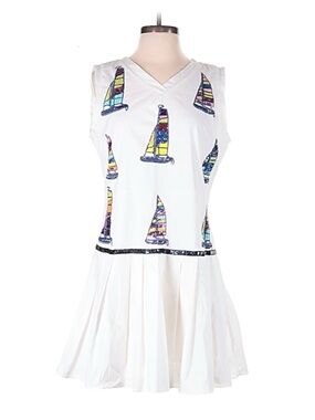 QUEEN OF SPARKLES White Romper with Multicolor Sequin Sailboats Size L
